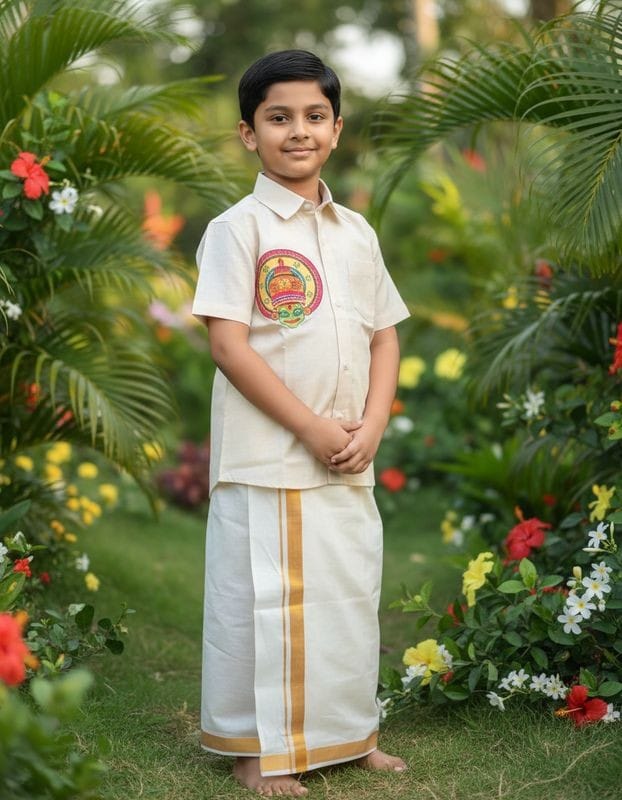 Boys  Traditional Shirt and Mundu  Combo with print